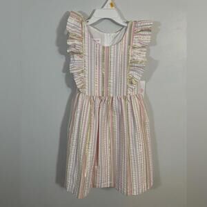 Bonnie Jean Girls Pink Gold Stripe Party Dress 6X NWT $76 Ruffle Sleeveless